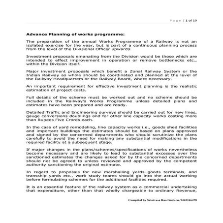 Advance planning of works programme in Indian Railways alongwith with related...