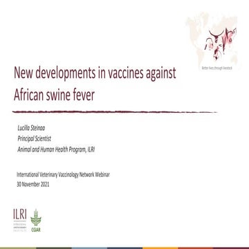 New developments in vaccines against African swine fever