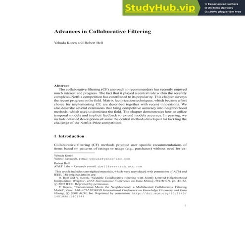 Advances In Collaborative Filtering