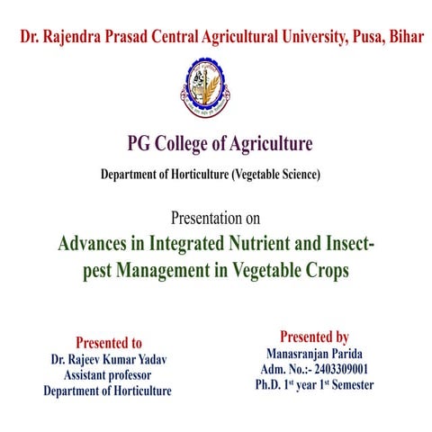 Advances in Integrated Nutrient and Insect-pest Management in Vegetable Crops...