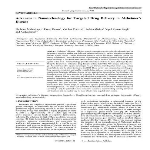 Advances in Nanotechnology for Targeted Drug Delivery in Alzheimer's ...