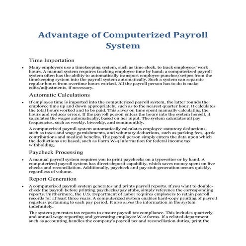 Advantage of computerized payroll system