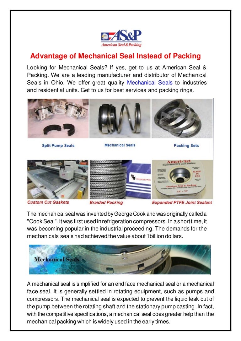 Advantage of mechanical seal instead of packing