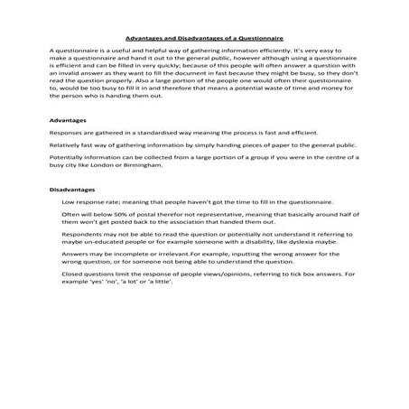 Advantages and disadvantages of a questionnaire
