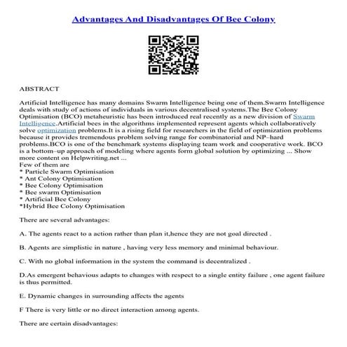 Advantages And Disadvantages Of Bee Colony