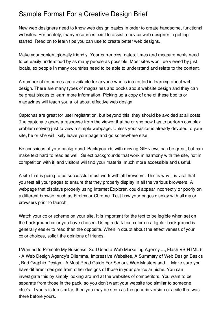 sample format for a creative design brief example of a brief