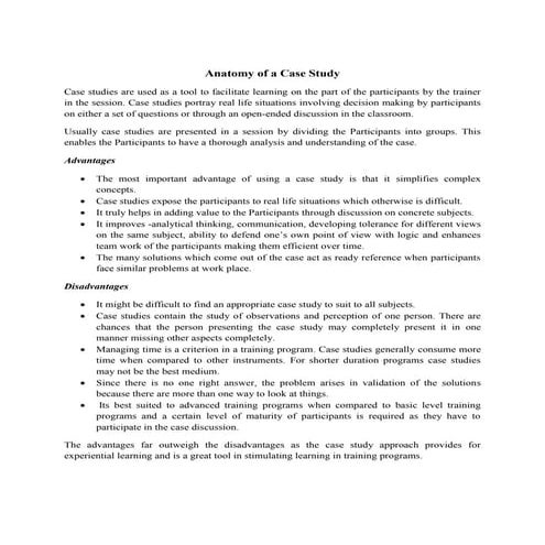 Advantages and disadvantages of case studies 