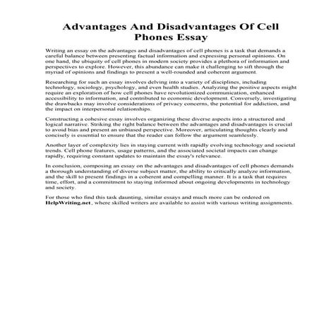 Advantages And Disadvantages Of Cell Phones Essay