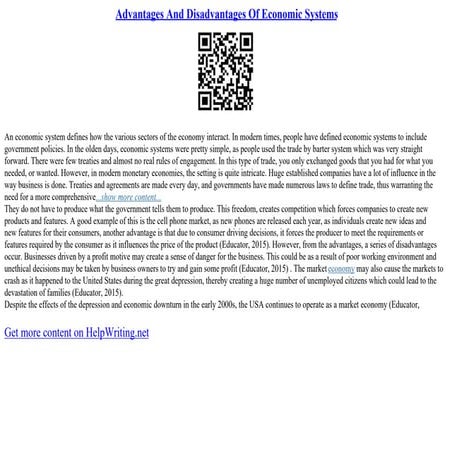 Advantages And Disadvantages Of Economic Systems