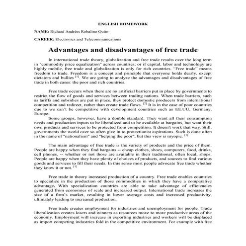 Advantages and disadvantages of free trade