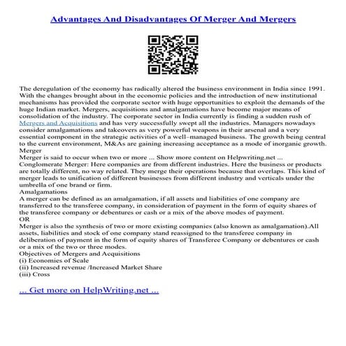 Advantages And Disadvantages Of Merger And Mergers