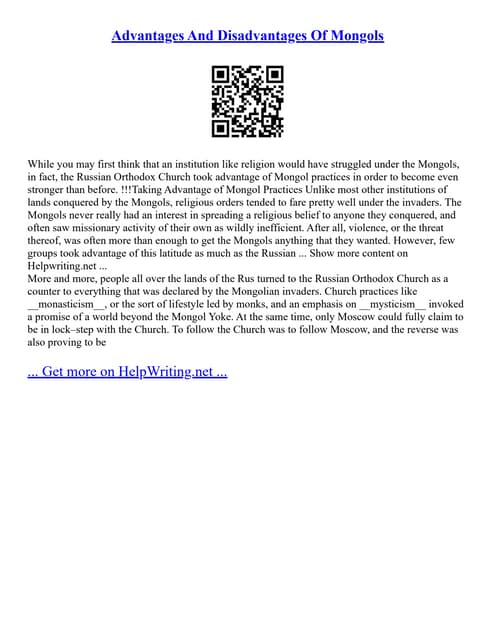 Advantages And Disadvantages Of Mongols
