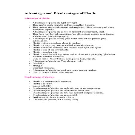 Advantages and disadvantages of plastic
