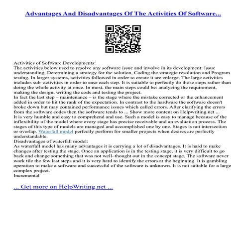 Advantages And Disadvantages Of The Activities Of Software...