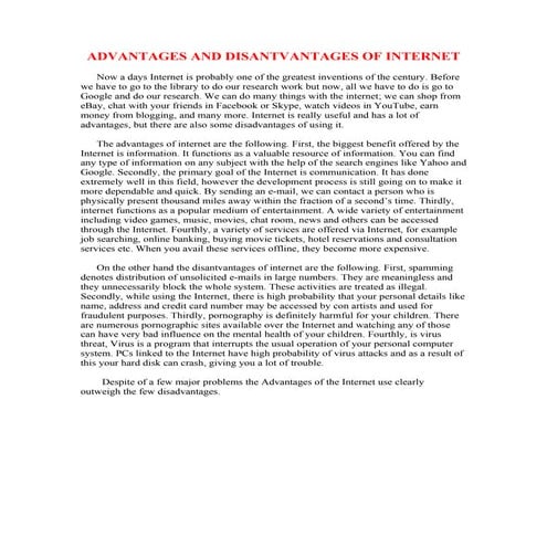 Advantages and disantvantages of internet