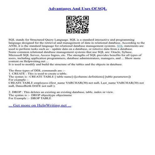Advantages And Uses Of SQL | PDF