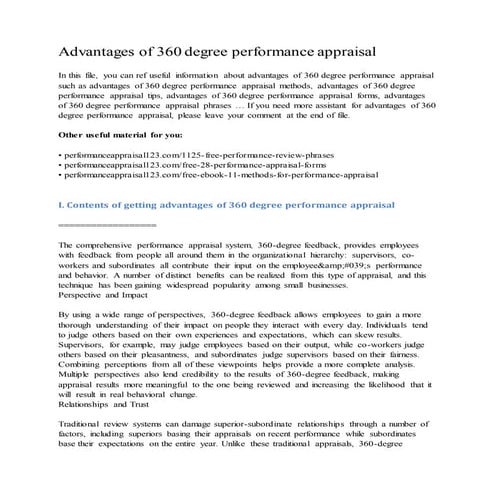 Advantages of 360 degree performance appraisal