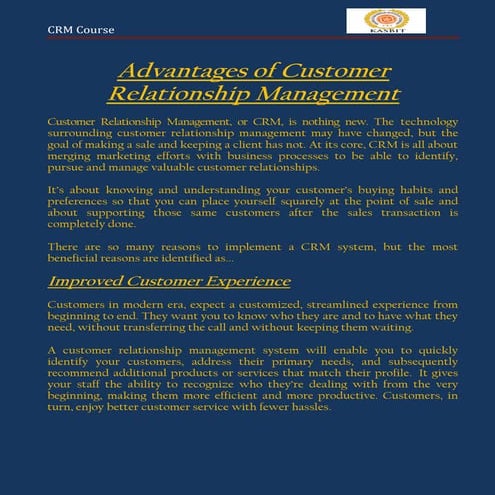 Advantages of Customer Relationship Management