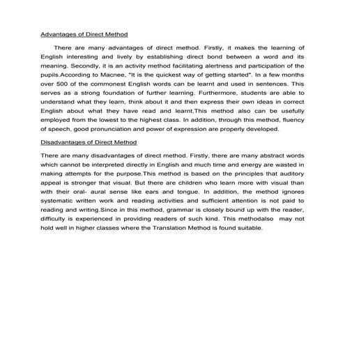 Advantages of direct method