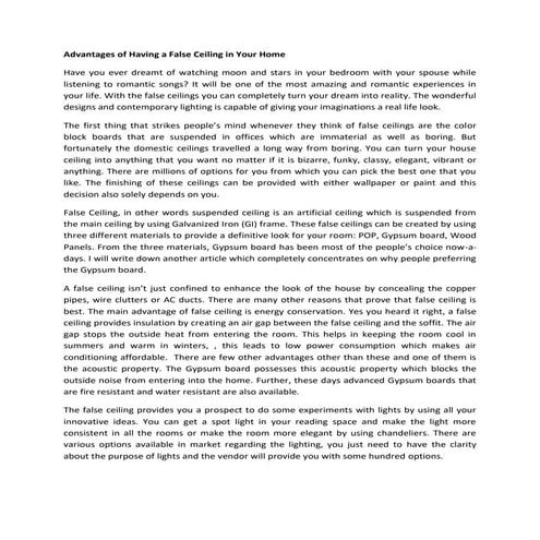 Advantages of having a false ceiling in your home