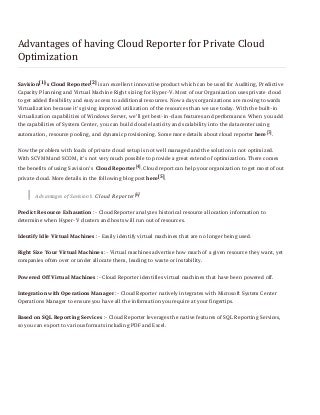 Advantages of having Cloud Reporter for Private Cloud Optimization