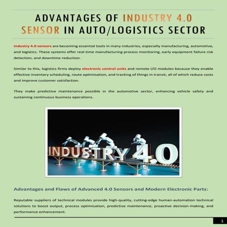 Advantages of Industry 4.0 Sensor in Auto/Logistics Sector