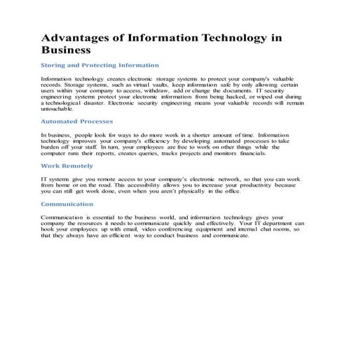 Advantages of information technology in business