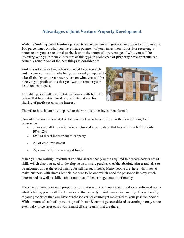 Advantages of Joint Venture Property Development
