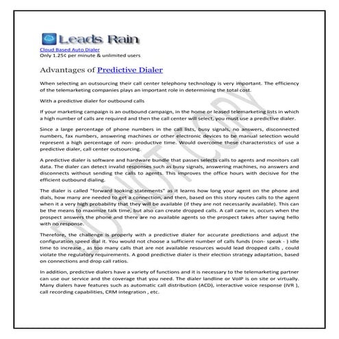 Advantages of predictive dialer