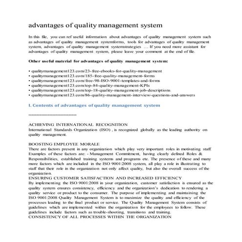 Advantages of quality management system