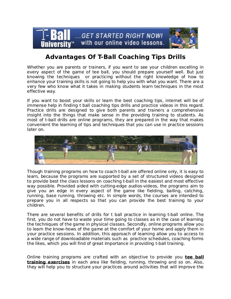 Advantages of t ball coaching tips drills