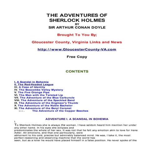 Adventures of Sherlock Holmes - Free e-book