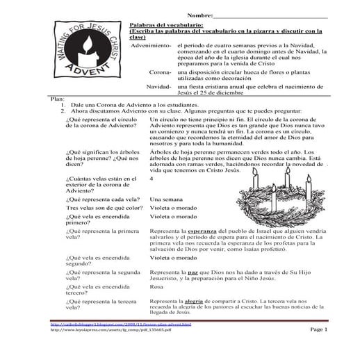 La corona de Adviento leccion para estudiantes in la preparatoria