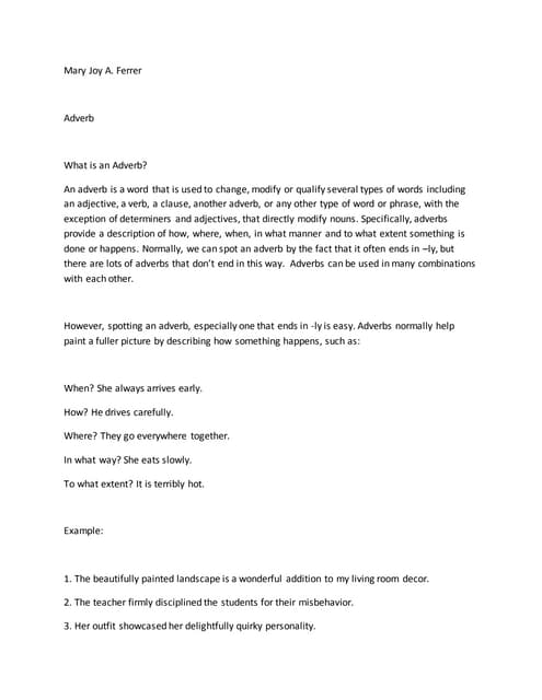ADVERBS of manner, place, time, and frequency | PPTX