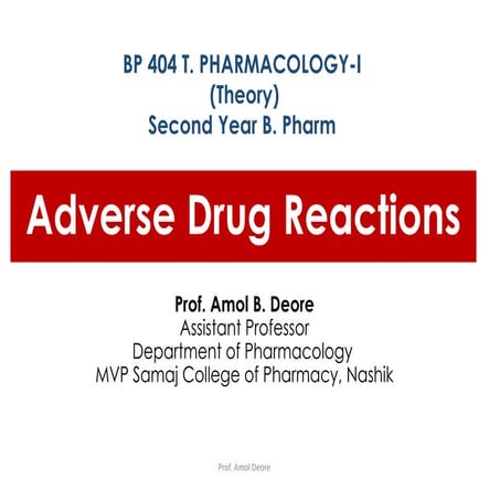 Adverse Drug Reactions in Pharmacotherapeutics