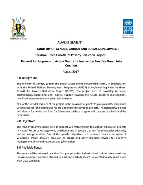 ADVERTISEMENT:  MINISTRY OF GENDER, LABOUR AND SOCIAL DEVELOPMENT 