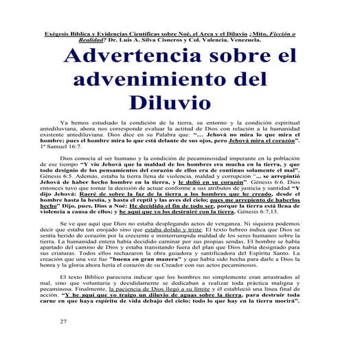 ADVERTENCIA SOBRE EL ADVENIMIENTO DEL DILUVIO (PARTE III) DEL LIBRO EXEGESIS ...