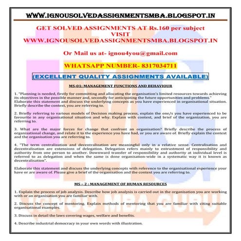 IGNOU MBA SOLVED ASSIGNMENTS JULY DEC 2017