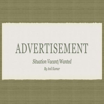 Advertisement — situation vacant and situation wanted