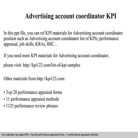 Advertising account coordinator kpi