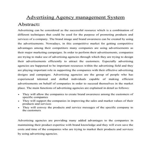 Advertising agency management system | DOCX