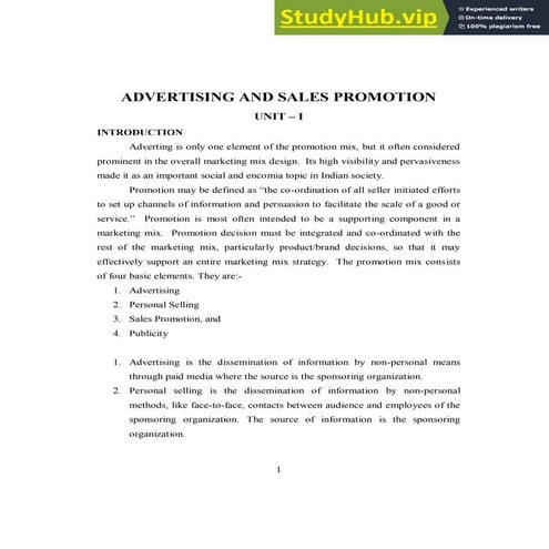 ADVERTISING AND SALES PROMOTION