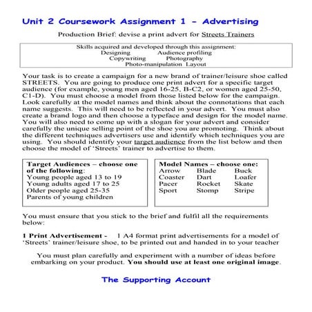 GCSE Yr 10 Advertising Brief: Trainers Advert