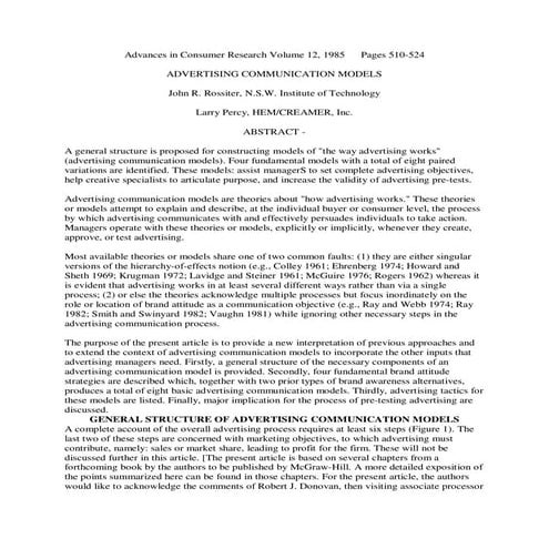 Advertising communication models