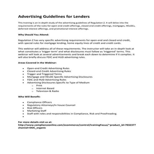 Advertising guidelines for lenders
