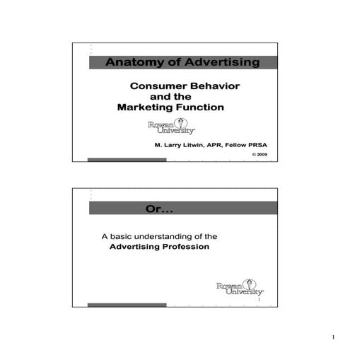 Advertising Lecture Consumer and    Marketing 101309