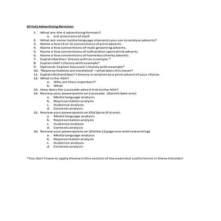 Advertising revision questions&amp;tasks