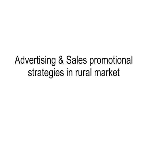 Sales Promotional Strategies In Rural Market