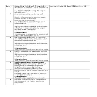 Advertising Task Sheet –Things To Do