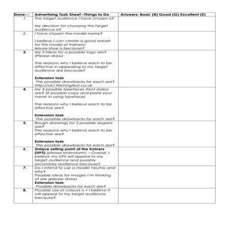 GCSE Yr 10 Advertising Brief: Trainers Advert | DOC
